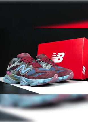 Женские демисезонные кроссовки new balance 9060 бордовые с голубым