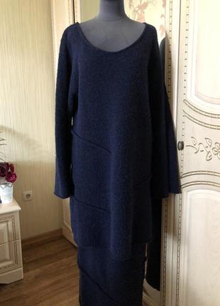Тёплый шерстяной костюм, длинная юбка, удлиненная кофта туника свитер,5 фото