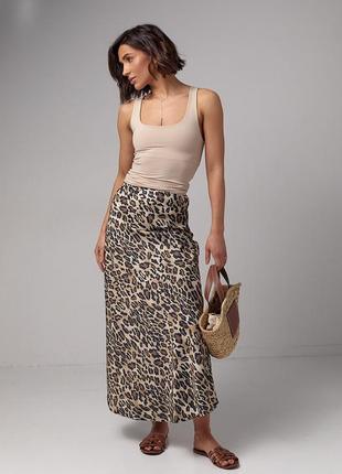 Длинная атласная юбка с леопардовым узором - коричневый цвет, m (есть размеры)3 фото