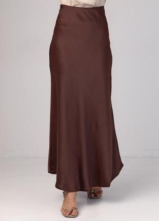 Атласная юбка с высокой талией - коричневый цвет, s (есть размеры)1 фото
