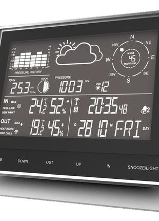 Метеостанция technoline 1700 с датчиками ветра и осадков, радиоконтроль времени, барометр, черная