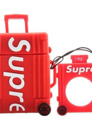 Силиконовый футляр brand для наушников airpods 1/2 + кольцо, supreme red