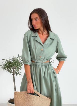 Sale до 11.05 льняное оливковое хаки платье миди3 фото