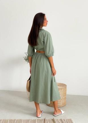 Sale до 11.05 льняное оливковое хаки платье миди4 фото