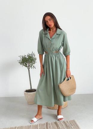 Sale до 11.05 льняное оливковое хаки платье миди5 фото