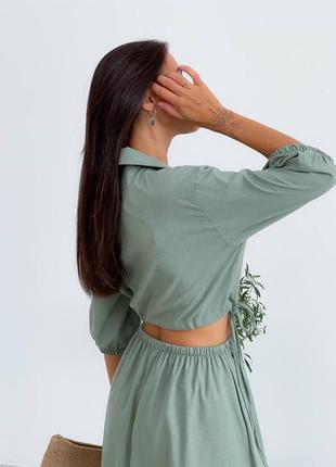 Sale до 11.05 льняное оливковое хаки платье миди6 фото