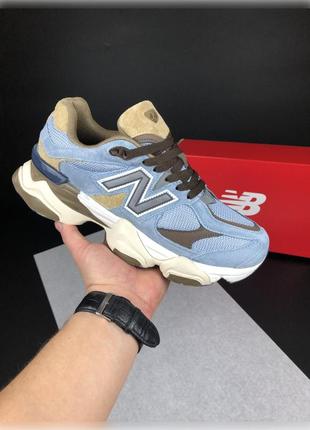 Женские демисезонные кроссовки new balance 9060 голубые с коричневым