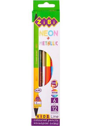 Олівці кольорові double neon+metallic 6 шт 12 кольорів в коробці zb.2465