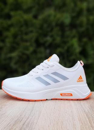 Чоловічі кросівки | adidas cloudfoom | білі з помаранчевим та сірим | текстиль/сітка | маломірні, :41
