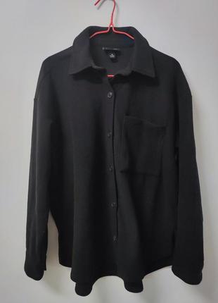 Рубашка рубашка кофта куртка женская флис черная базовая прямая плотная over size monki relaxed fit, размер m - l - xl - xxl2 фото