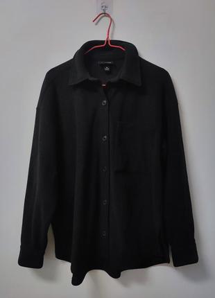 Рубашка рубашка кофта куртка женская флис черная базовая прямая плотная over size monki relaxed fit, размер m - l - xl - xxl