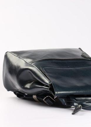 Кожаный городской рюкзак-сумка (трансформер) темно-синего цвета9 фото