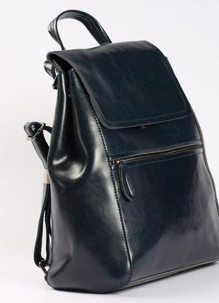Кожаный городской рюкзак-сумка (трансформер) темно-синего цвета5 фото