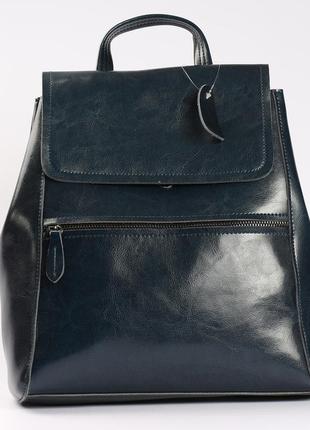 Кожаный городской рюкзак-сумка (трансформер) темно-синего цвета4 фото