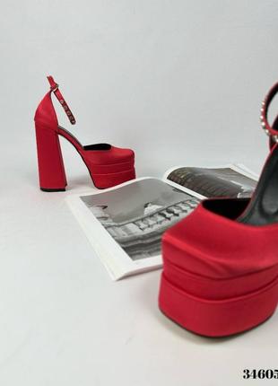 Красные атласные туфли на высоком каблуке, арт. 346055 фото