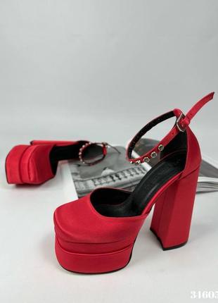 Красные атласные туфли на высоком каблуке, арт. 346053 фото