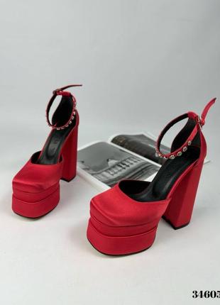 Красные атласные туфли на высоком каблуке, арт. 346054 фото