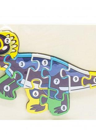 Деревянная игрушка пазлы динозавры, с нумерацией md 2507-61 фото
