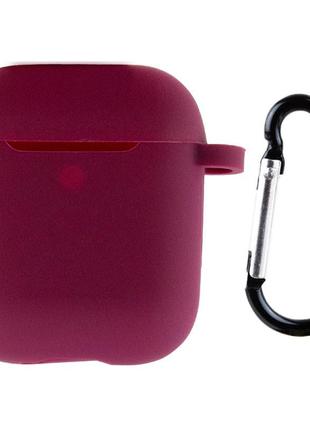 Силиконовый футляр new с карабином для наушников airpods 1/2, бордовый / maroon