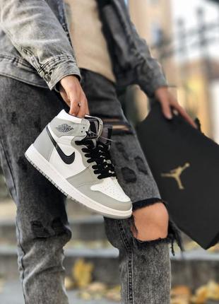 Кроссовки nike air jordan 1 gray/white женские/мужские2 фото