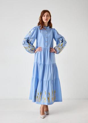 Вишита жіноча сукня "ластівки  "блакитна7 фото