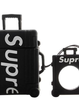 Силиконовый футляр brand для наушников airpods 1/2 + кольцо, supreme black