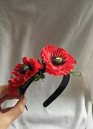 Обруч з маками в українському стилі на голову квіти червоні