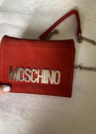 Трендова міні сумочка moschino,натуральна шкіра і замш,сумка шкіряна,червона1 фото