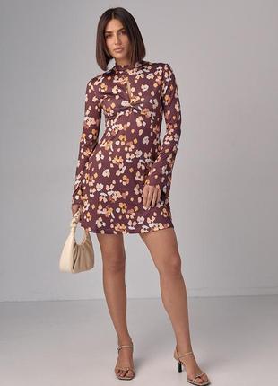 Платье мини расширенного силуэта с цветочным принтом2 фото
