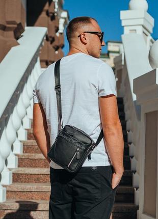 Классическая мужская кожаная сумка через плечо tiding bag m38-10131a черная9 фото