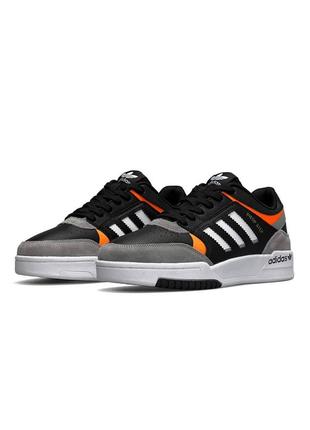 Мужские демисезонные кроссовки в стиле adidas drop step black grey orange адидас дроп степ черные с оранжевым эко-кожа весна-осень