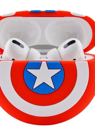 Силіконовий футляр marvel & dc series для навушників airpods pro + кільце, капітан америка / червоний2 фото