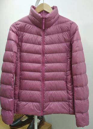 Uniqlo ультра легкий демусезонный короткий стеганый микро пуховик куртка ветровка жакет розово пудрового цвета xs s
