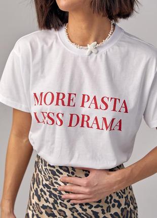 Женская футболка с надписью more pasta less drama5 фото