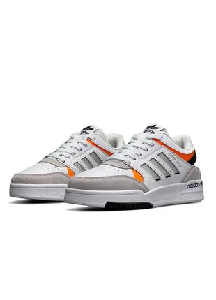 Чоловічі демісезонні кросівки в стилі adidas drop step white orange grey адідас дроп степ білі з оранжевим еко-шкіра весна-осінь