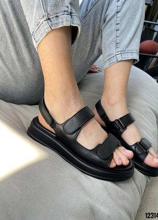 Босоніжки на липучках сандалі чорні натуральна шкіра