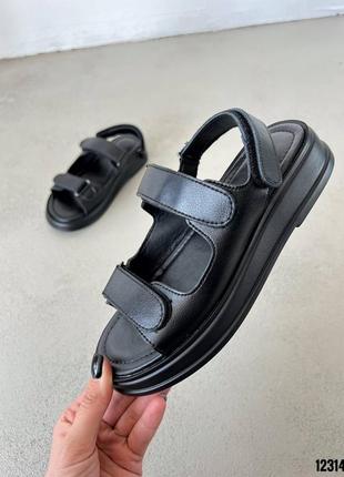 Босоножки на липучках сандали черные натуральная кожа на высокой подошве платформе танкетке10 фото