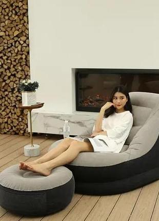 Надувное кресло intex с пуфиком + ручным насосом и подушкой2 фото