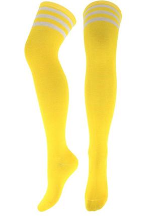 Гольфы заколенки желтые с полосками 1009 спортивные чулки за колено с тремя полосками2 фото