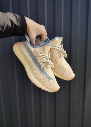 Женские текстильные кроссовки adidas yeezy boost 350 v2 yellow blue адидас изви буст