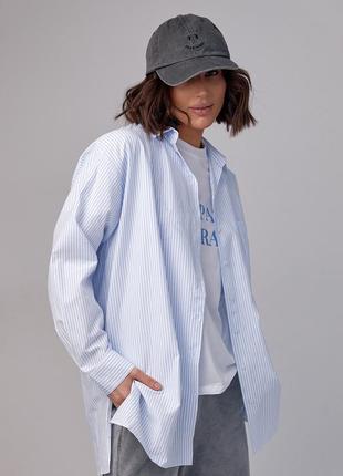 Женская рубашка в полоску с разрезами - голубой цвет, s/m (есть размеры)9 фото