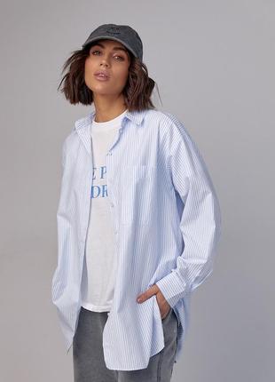 Женская рубашка в полоску с разрезами - голубой цвет, s/m (есть размеры)6 фото