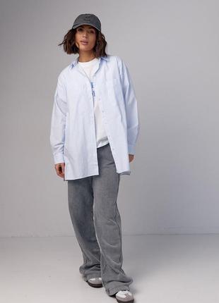 Женская рубашка в полоску с разрезами - голубой цвет, s/m (есть размеры)5 фото