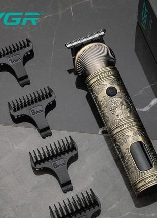Аккумуляторная машинка для стрижки волос vgr v-962 триммер для бороды и усов с насадками 1-7 мм5 фото