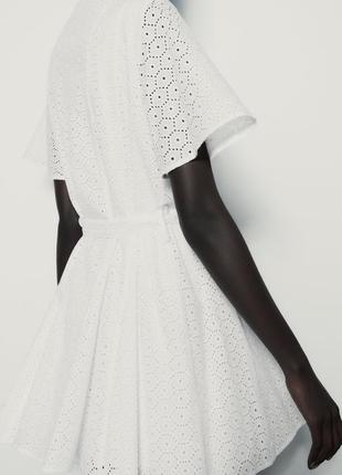 Плаття zara, біле бавовняне плаття zara, плаття з ажурною вишивкою zara