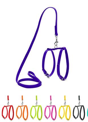 Шлея с поводком для собак кожаная waudog glamour c qr паспортом, ш 12 мм, а 25-33 см, в 35-43 см фиолетовый