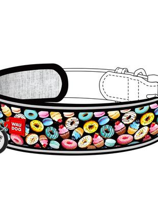 Эргономичная накладка на ошейник waudog nylon с qr-паспортом, рисунок "пончики", m-xl, для ширины ошейника