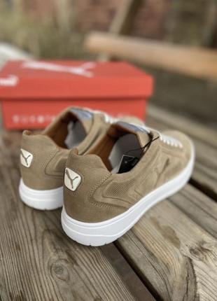 Мужские стильные кожаные кроссовки, кеды, туфли в стиле puma beige brown white3 фото