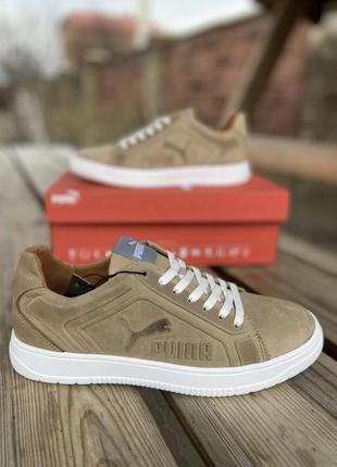 Мужские стильные кожаные кроссовки, кеды, туфли в стиле puma beige brown white