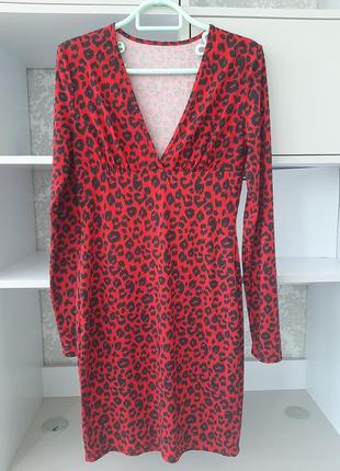 Нарядное леопардовое красное платье/ платье2 фото